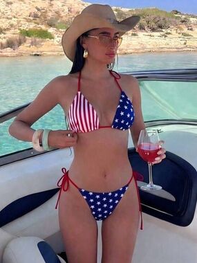 New Multicolor American Flag Swimwear Bikini Bathing Suit USA Strips 4th July L